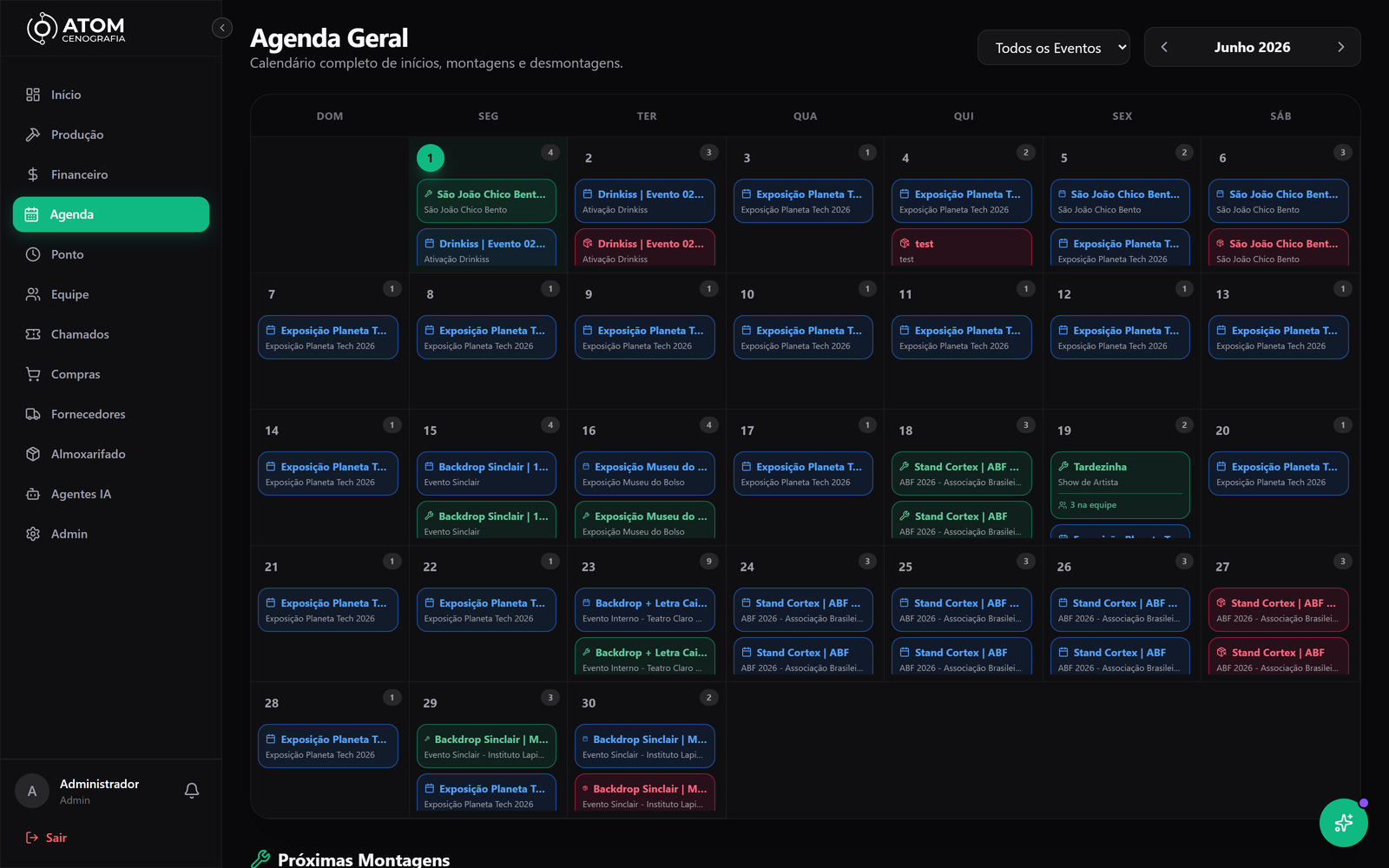 Agenda de eventos do Cenoflow